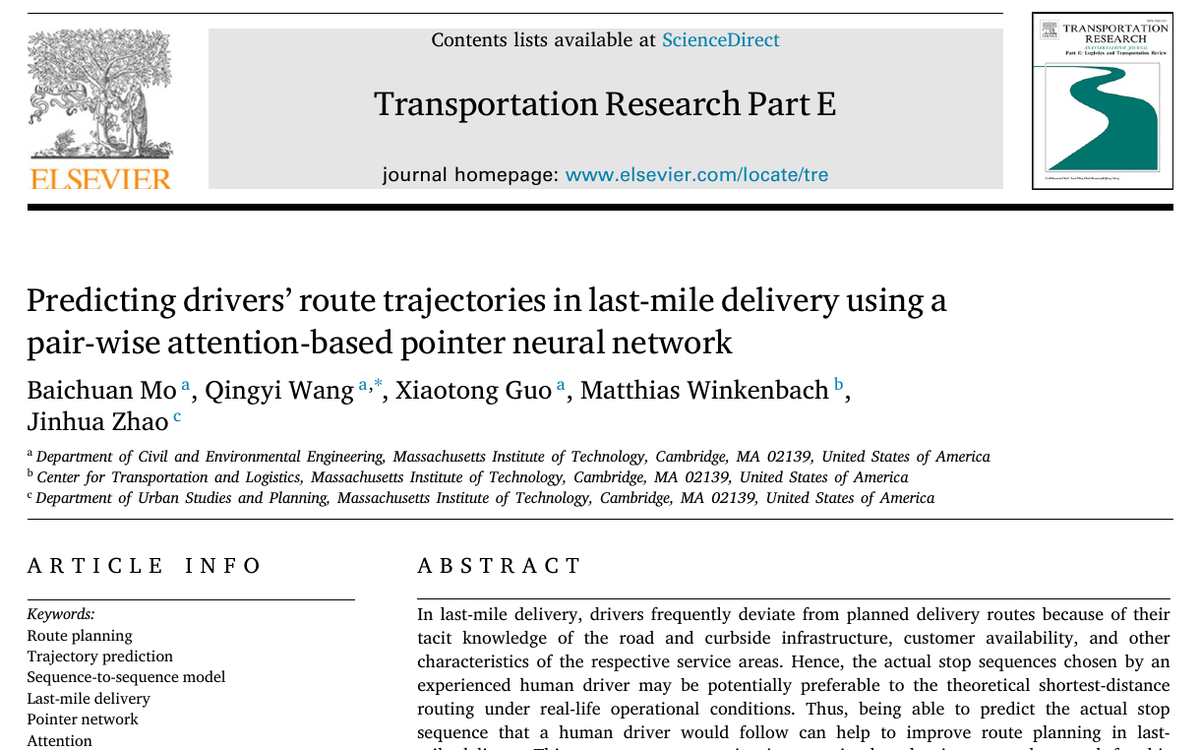 Title area screenshot from the first page of the Transportation Research Part E paper